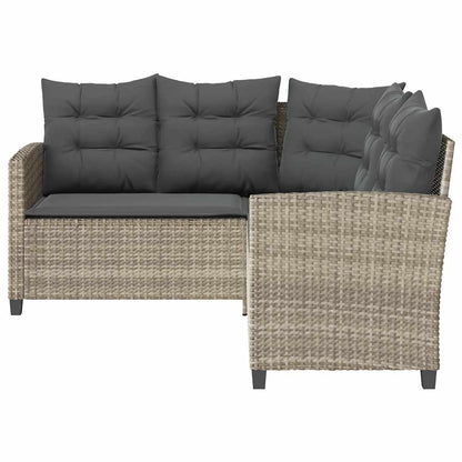 Gartensofa in L-Form mit Tisch und Kissen Hellgrau Poly Rattan