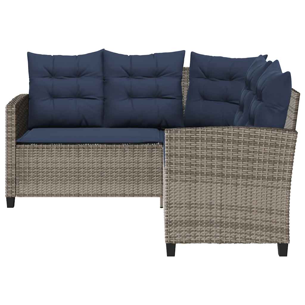 Gartensofa in L-Form mit Tisch und Kissen Grau Poly Rattan