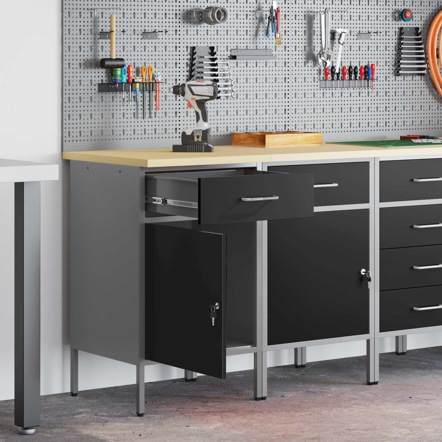 Werkbank mit Speicher 2 stk. Schwarz und Grau 100 x 55 x 85 cm