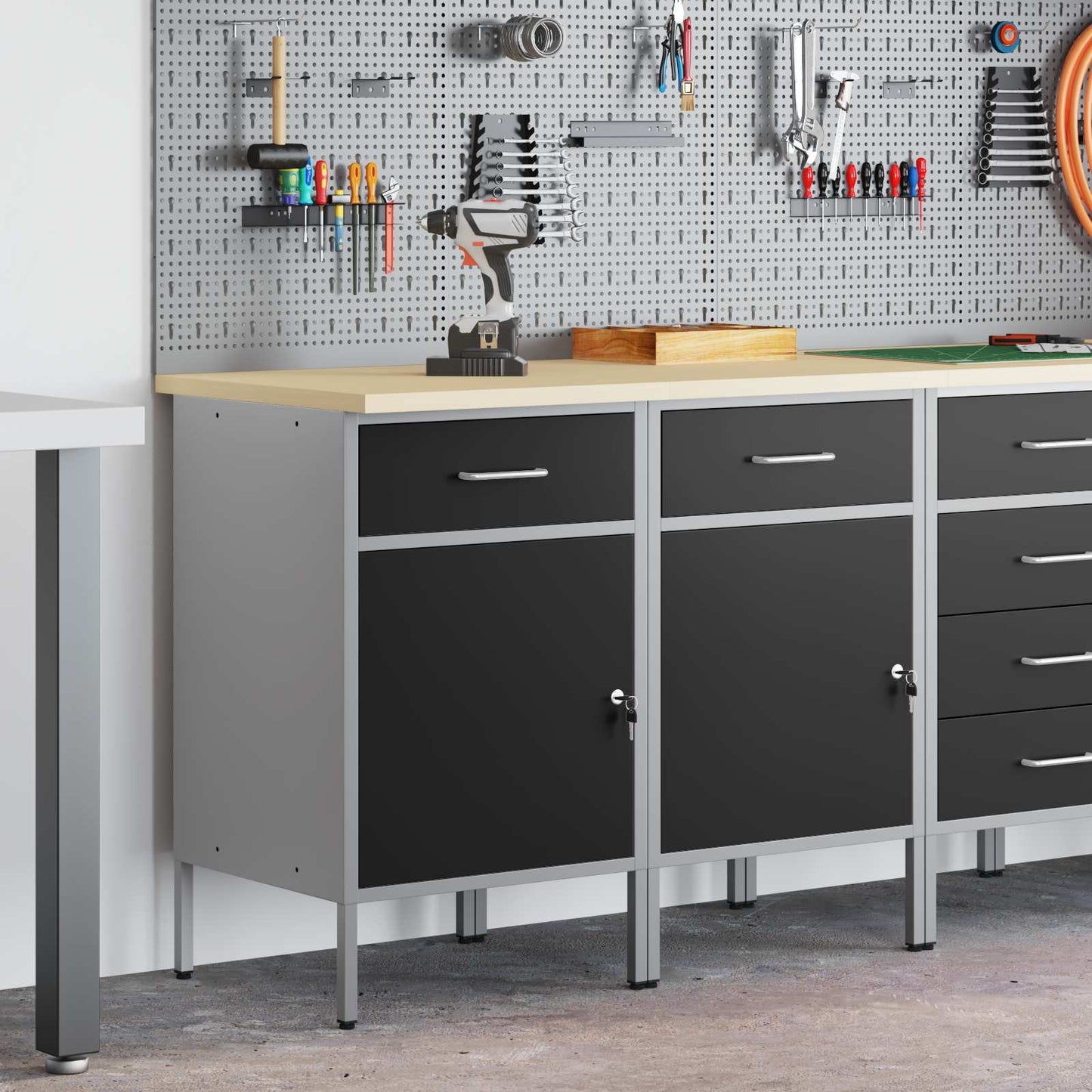 Werkbank mit Speicher 2 stk. Schwarz und Grau 100 x 55 x 85 cm