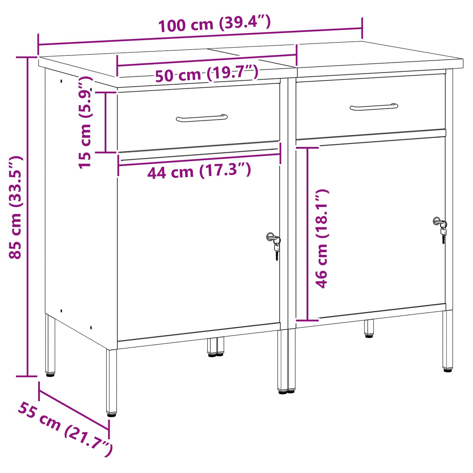 Werkbank mit Speicher 2 stk. Schwarz und Grau 100 x 55 x 85 cm