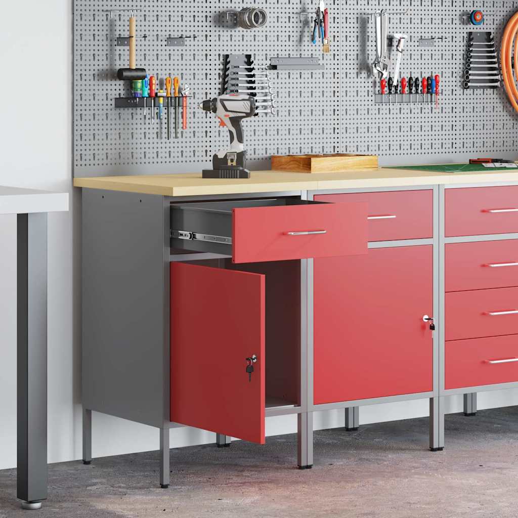 Werkbank mit Schubladen 2 Stk. Rot und Grau 100 x 55 x 85 cm