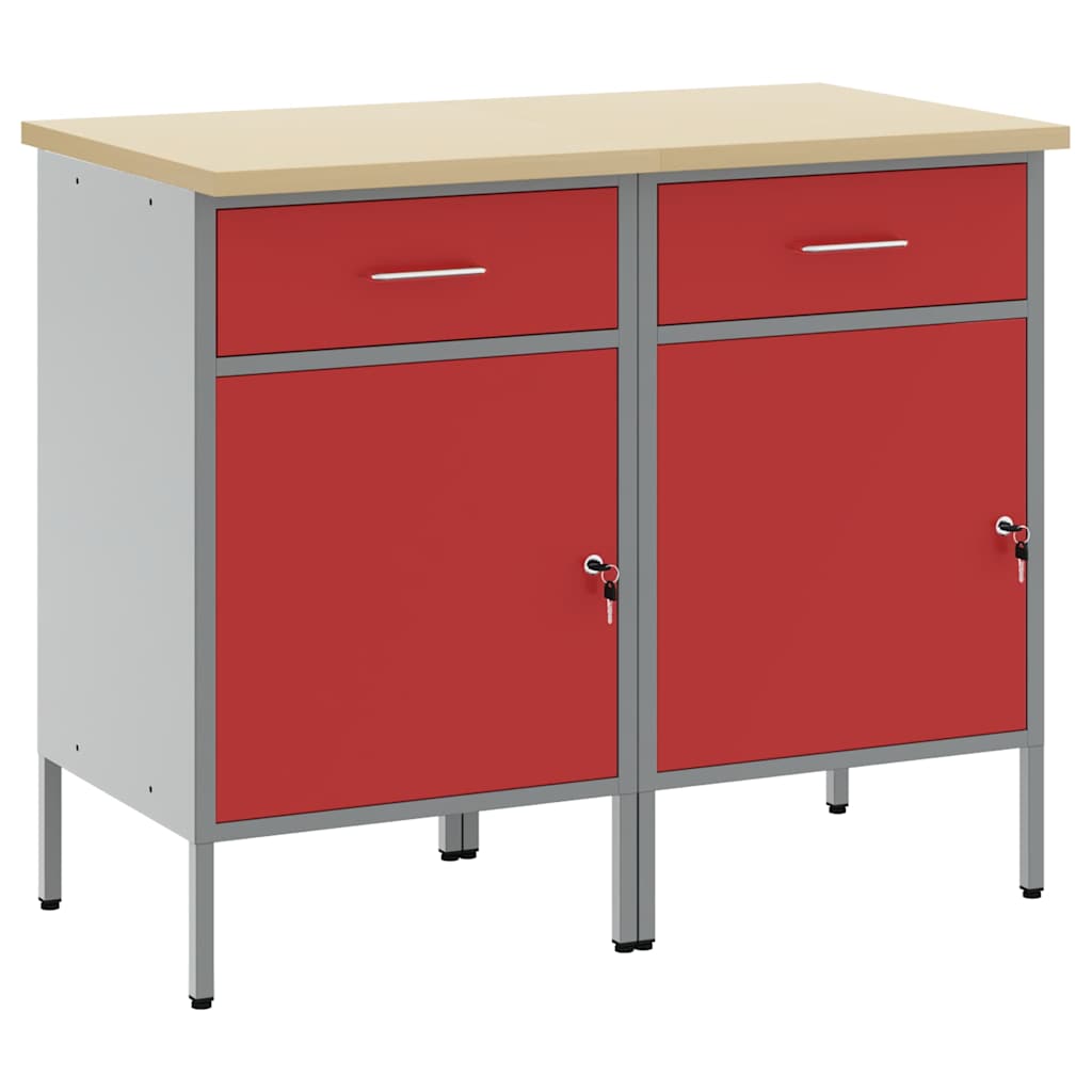 Werkbank mit Schubladen 2 Stk. Rot und Grau 100 x 55 x 85 cm