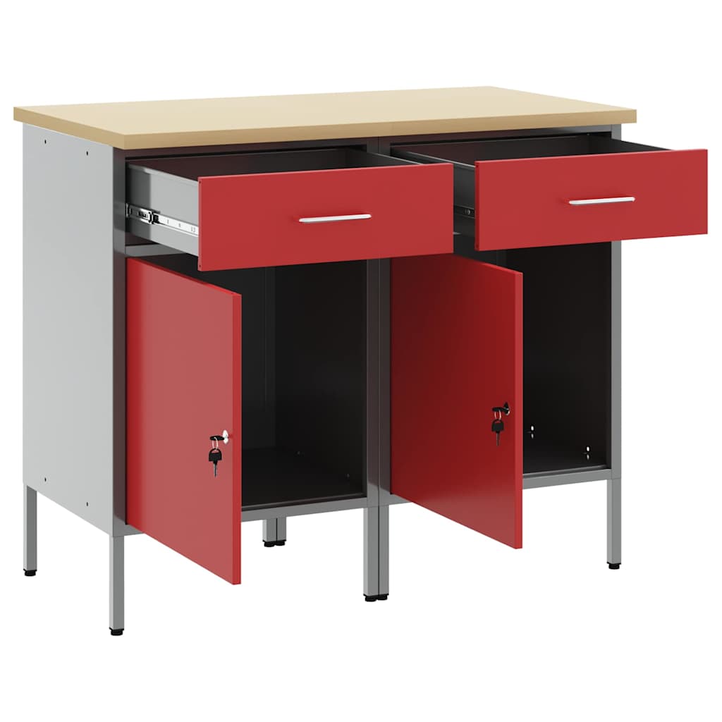 Werkbank mit Schubladen 2 Stk. Rot und Grau 100 x 55 x 85 cm