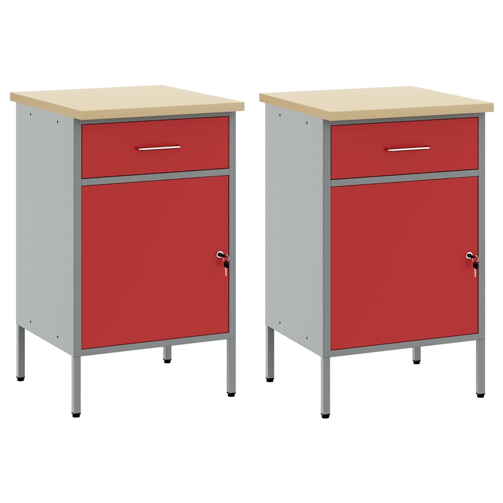 Werkbank mit Schubladen 2 Stk. Rot und Grau 100 x 55 x 85 cm