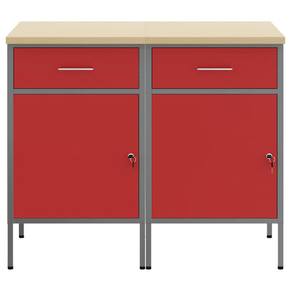 Werkbank mit Schubladen 2 Stk. Rot und Grau 100 x 55 x 85 cm