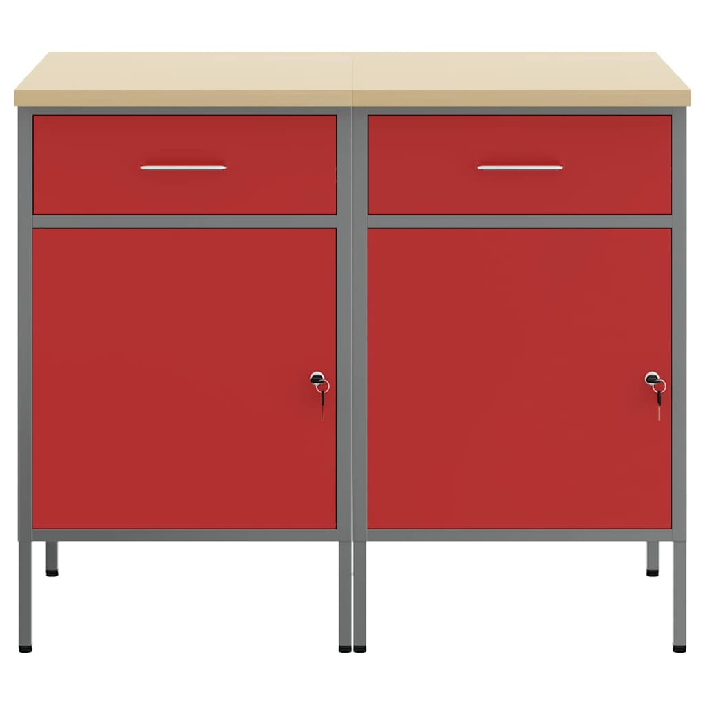 Werkbank mit Schubladen 2 Stk. Rot und Grau 100 x 55 x 85 cm