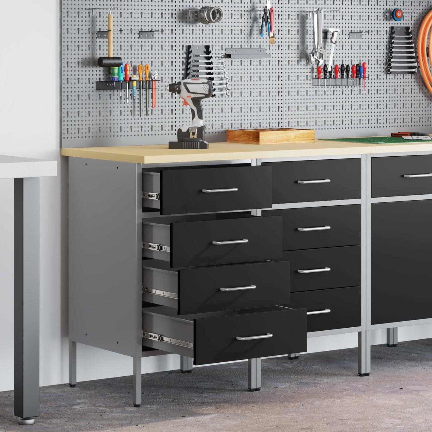 Werkbank mit Schubladen 2 pcs Schwarz und Grau 100 x 55 x 85 cm