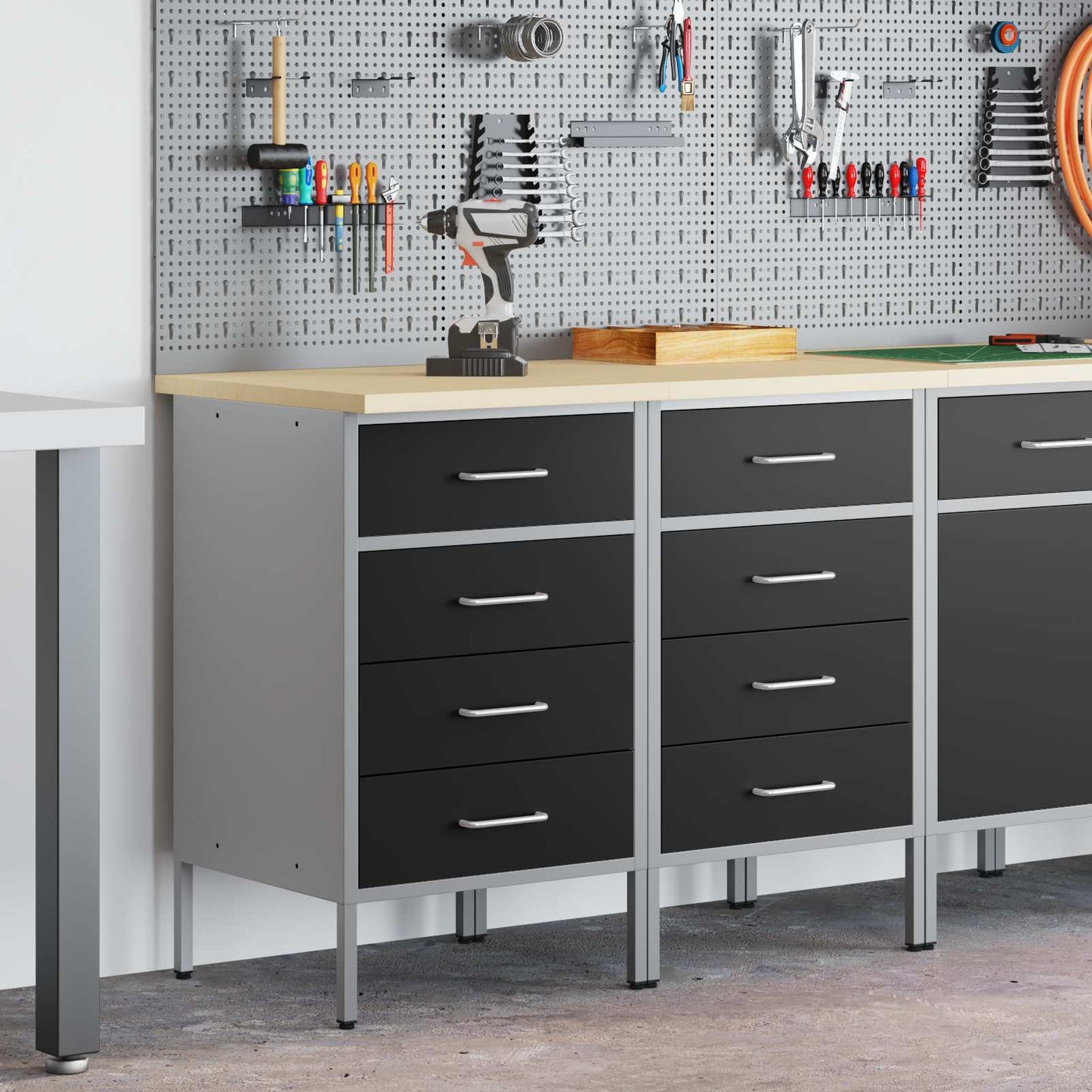Werkbank mit Schubladen 2 pcs Schwarz und Grau 100 x 55 x 85 cm