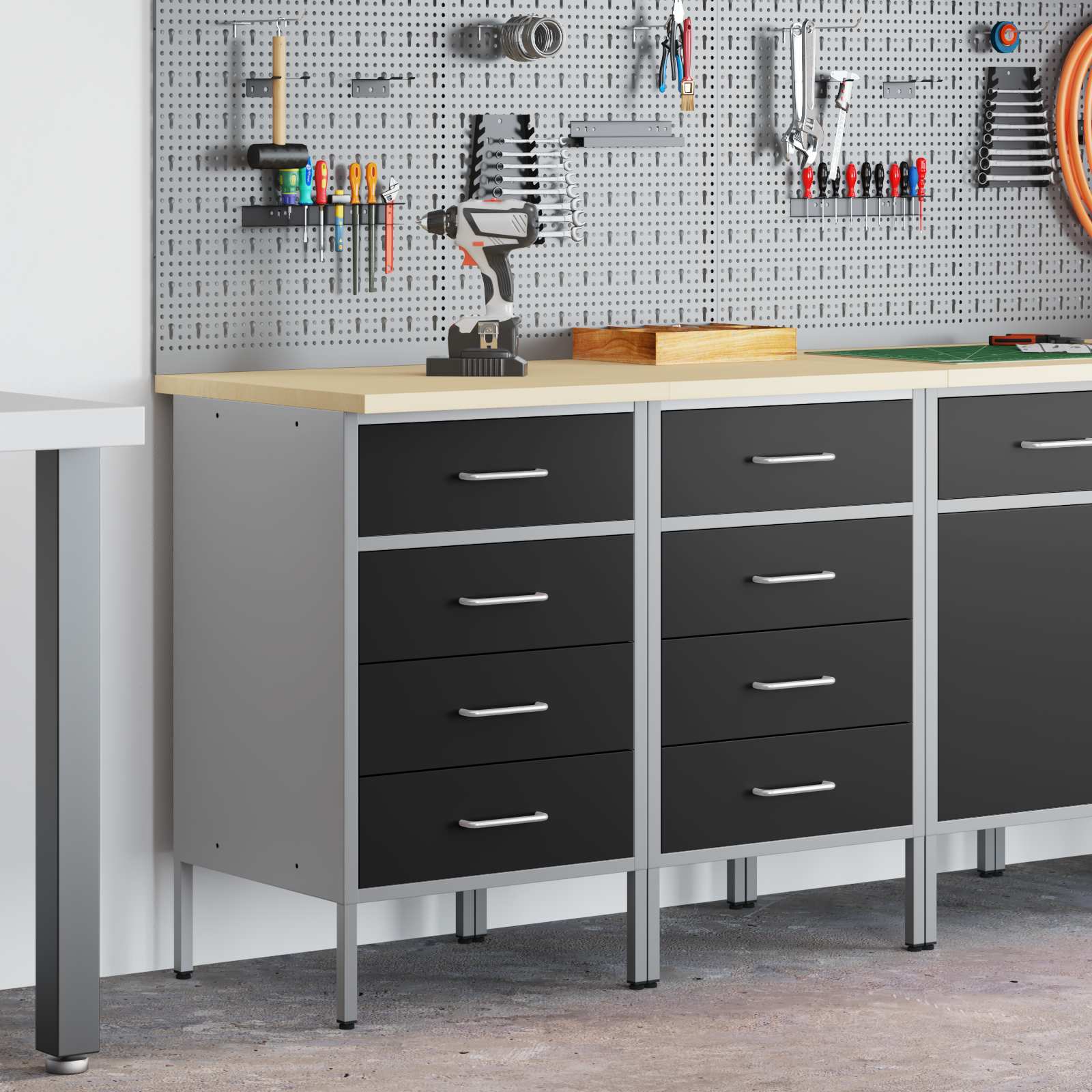 Werkbank mit Schubladen 2 pcs Schwarz und Grau 100 x 55 x 85 cm