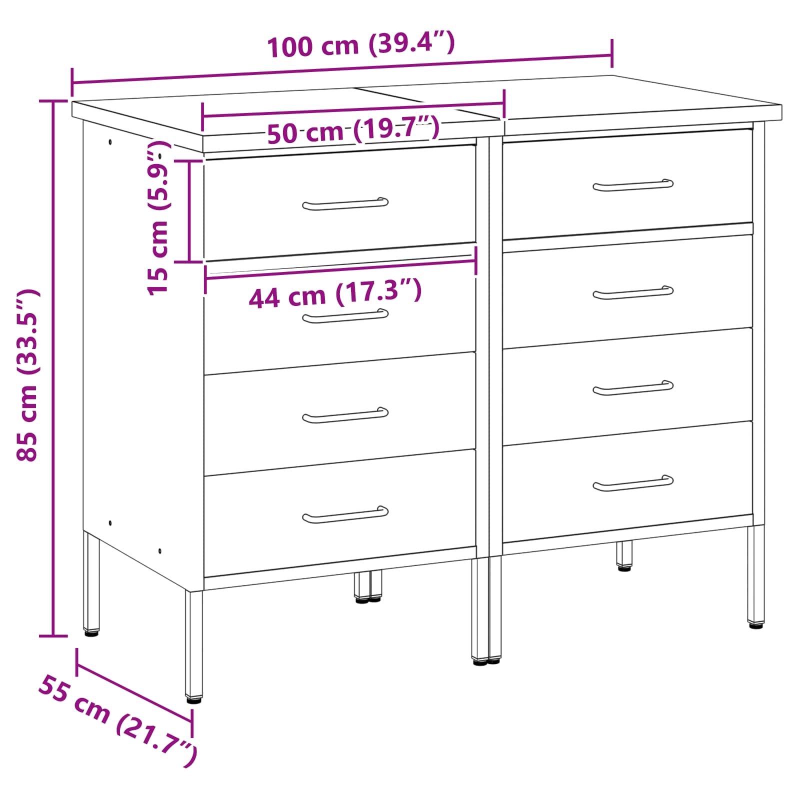 Werkbank mit Schubladen 2 pcs Schwarz und Grau 100 x 55 x 85 cm