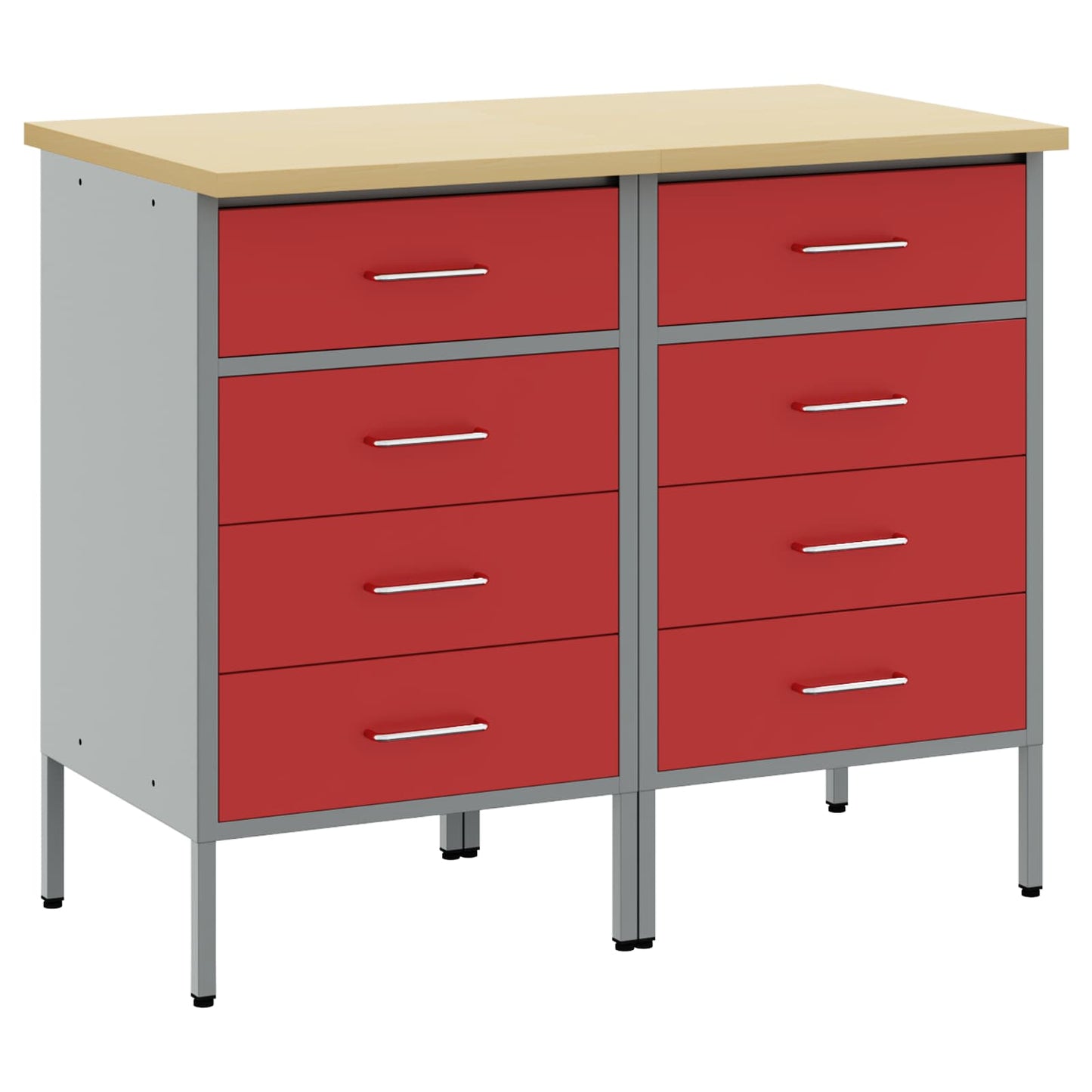 Werkbank mit Schubladen 2 stk. Rot und Grau 100 x 55 x 85 cm