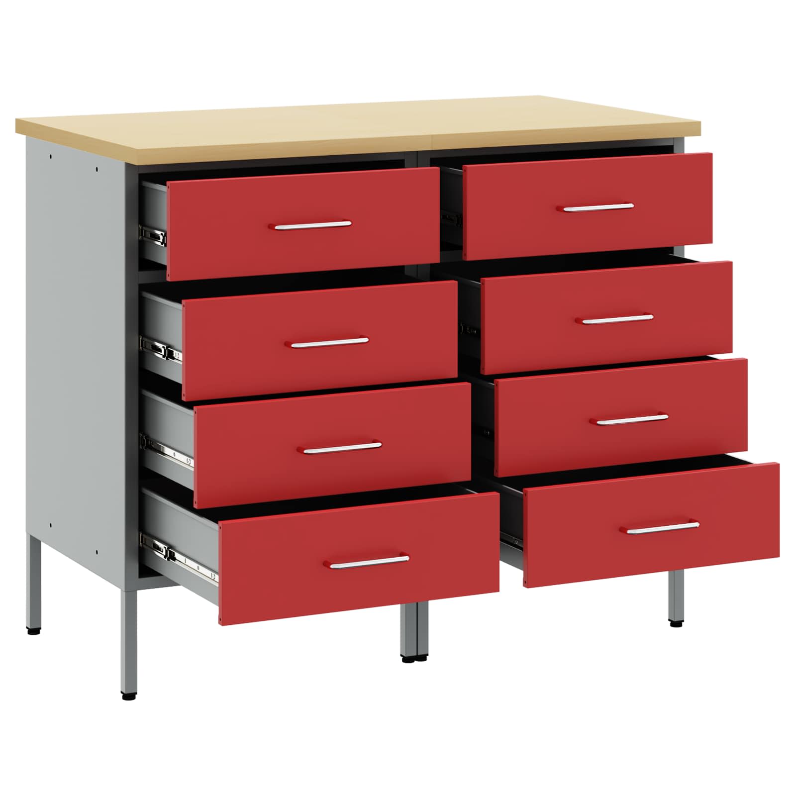 Werkbank mit Schubladen 2 stk. Rot und Grau 100 x 55 x 85 cm
