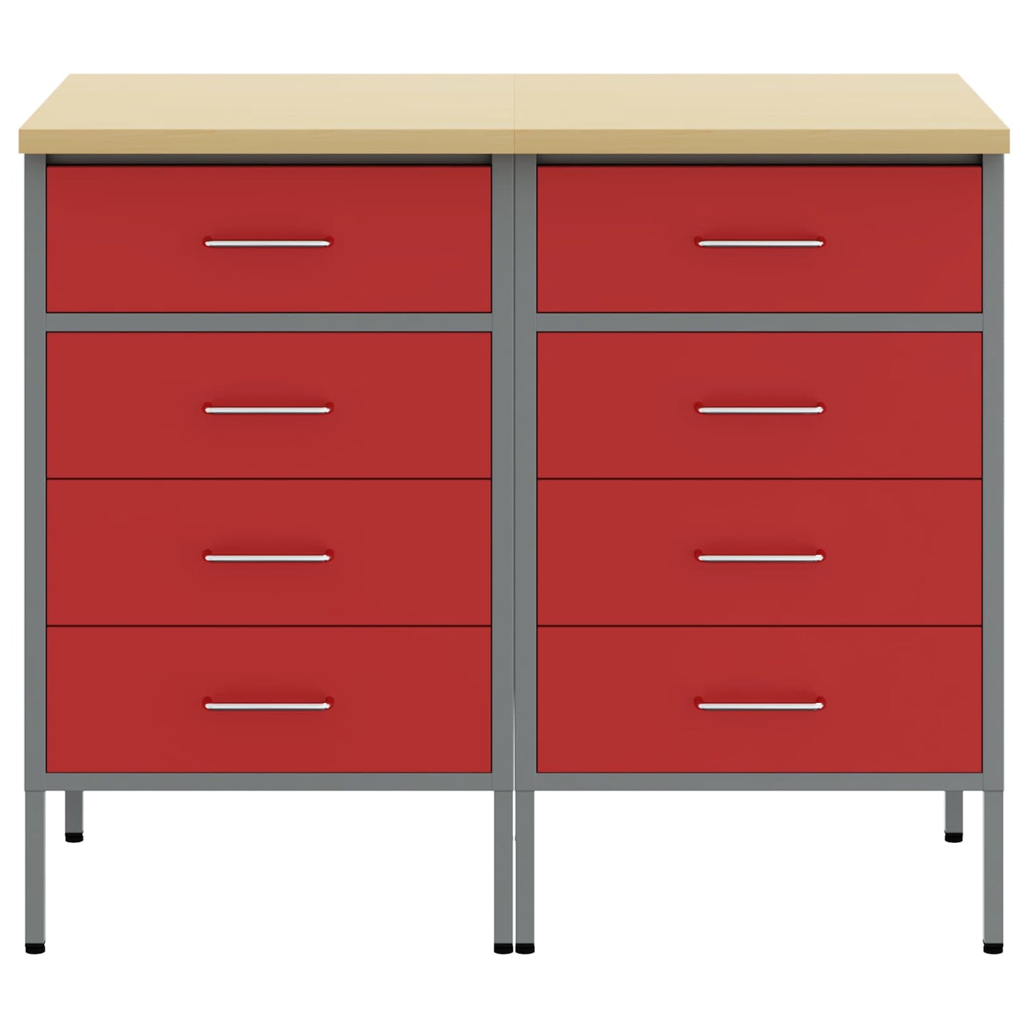 Werkbank mit Schubladen 2 stk. Rot und Grau 100 x 55 x 85 cm