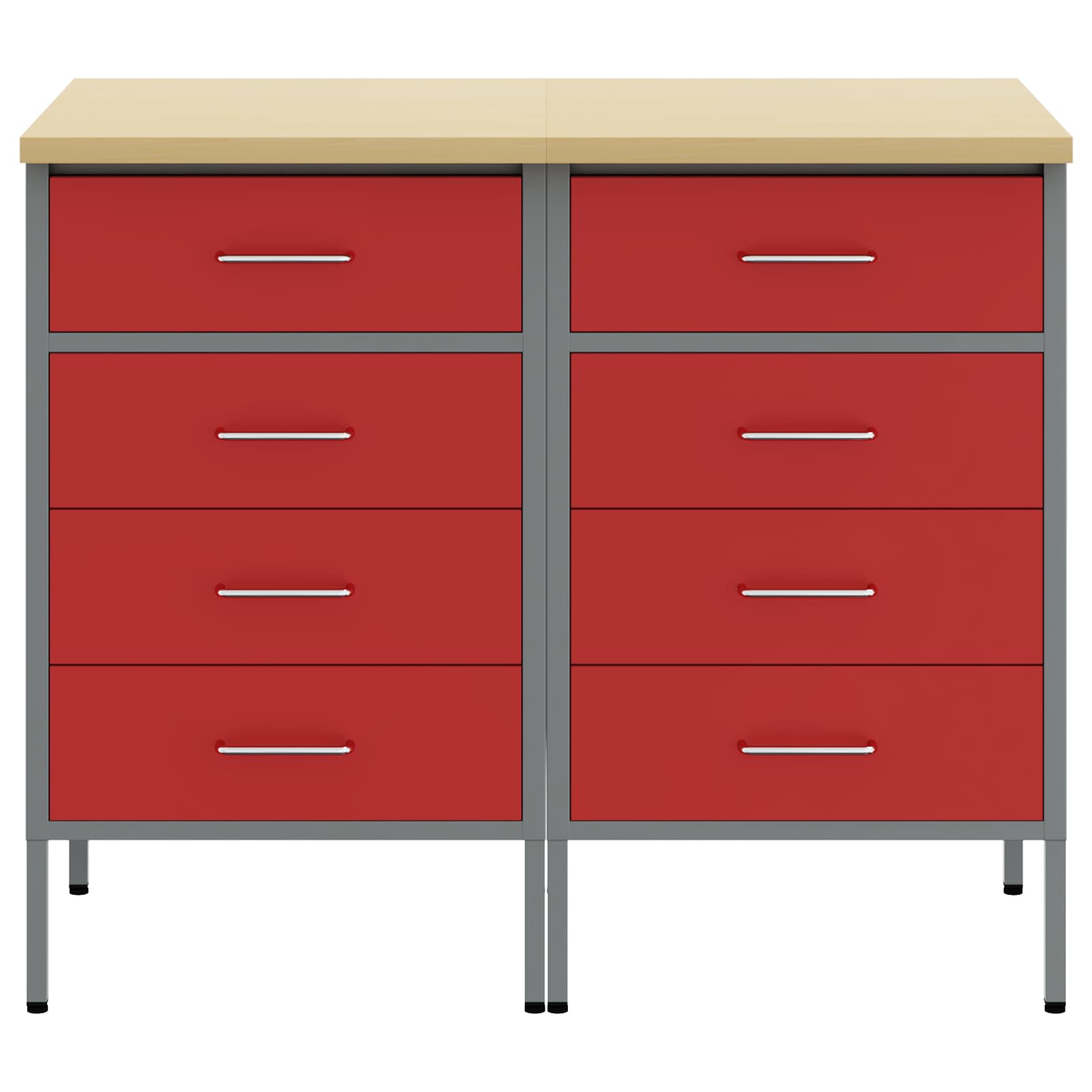 Werkbank mit Schubladen 2 stk. Rot und Grau 100 x 55 x 85 cm