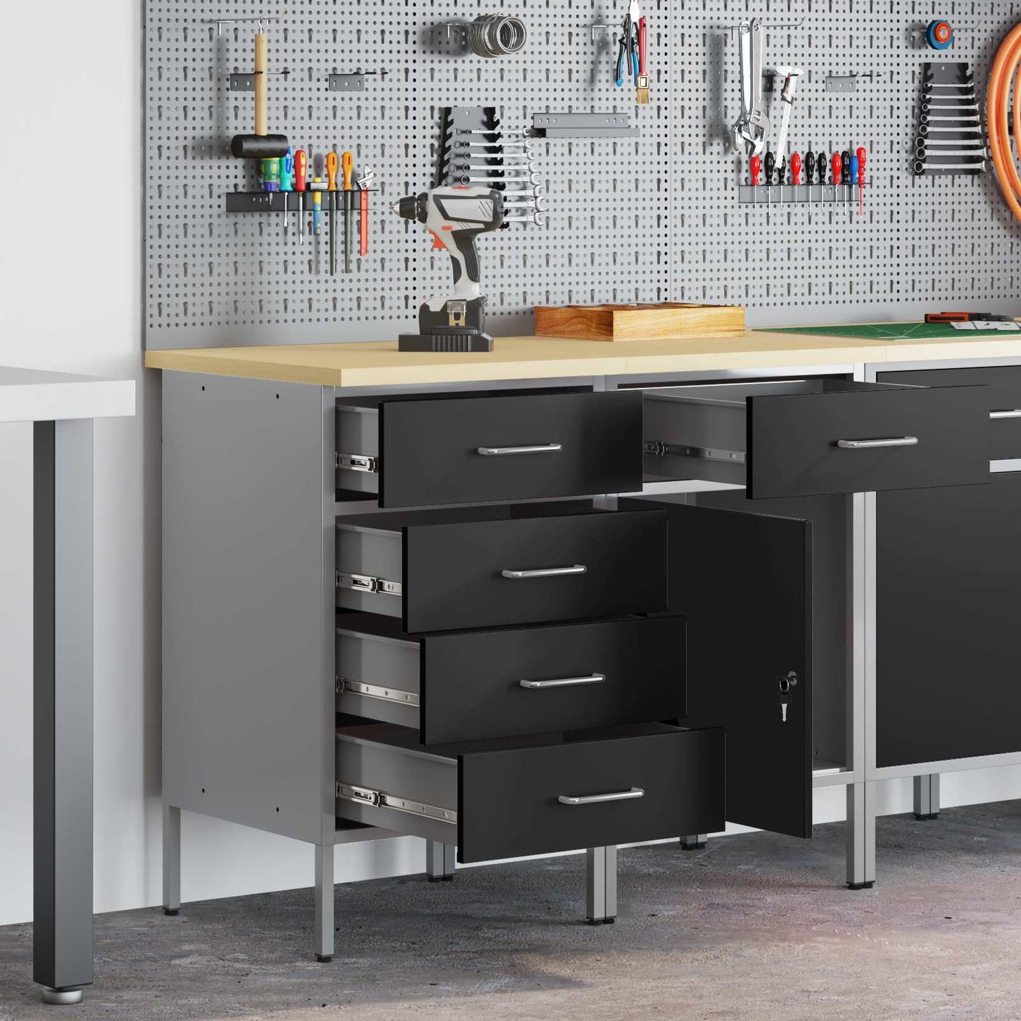Werkbank mit Schubladen 2 pcs Schwarz und Grau 100 x 55 x 85 cm
