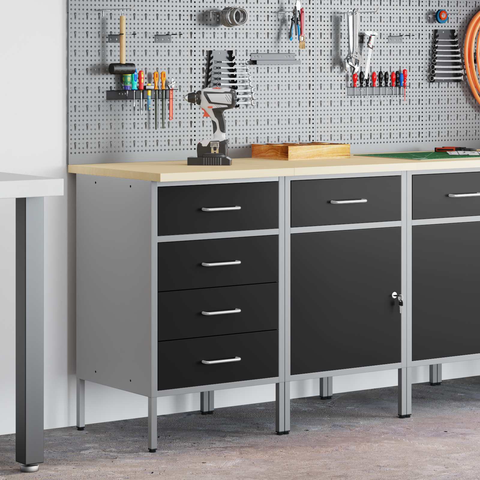 Werkbank mit Schubladen 2 pcs Schwarz und Grau 100 x 55 x 85 cm
