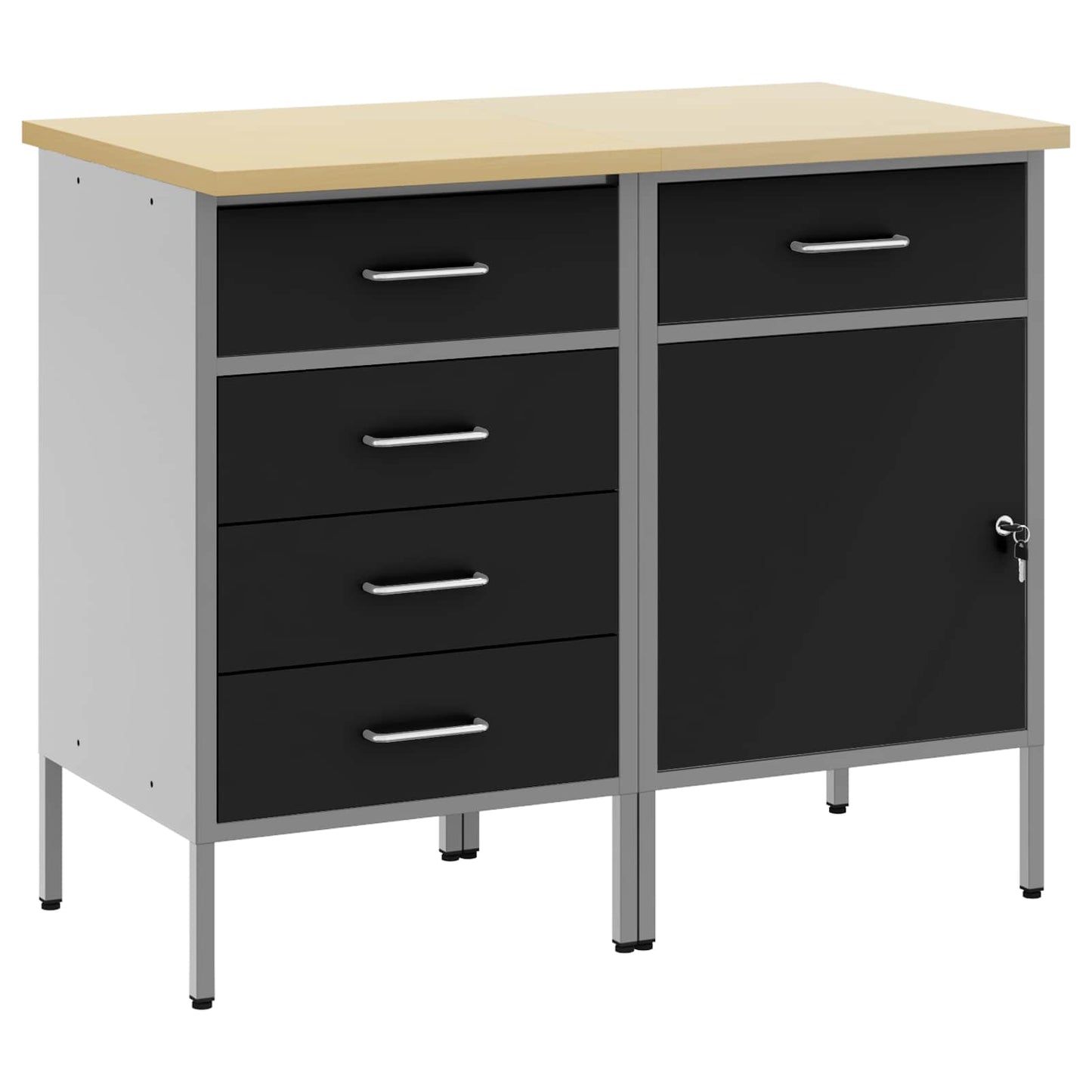Werkbank mit Schubladen 2 pcs Schwarz und Grau 100 x 55 x 85 cm