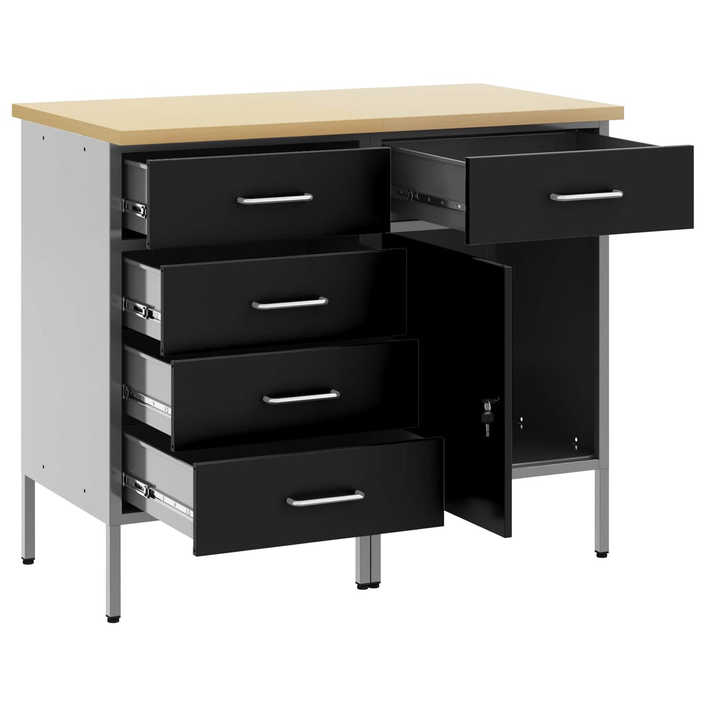 Werkbank mit Schubladen 2 pcs Schwarz und Grau 100 x 55 x 85 cm