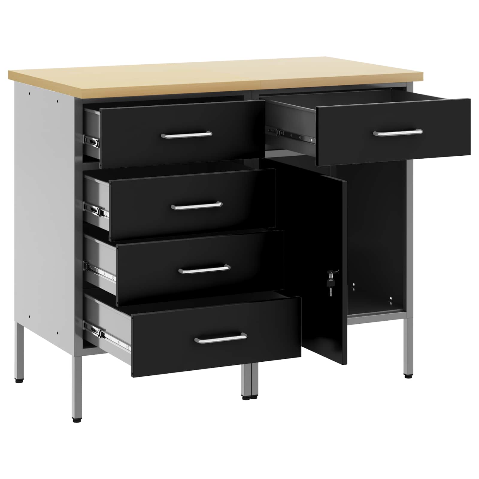 Werkbank mit Schubladen 2 pcs Schwarz und Grau 100 x 55 x 85 cm