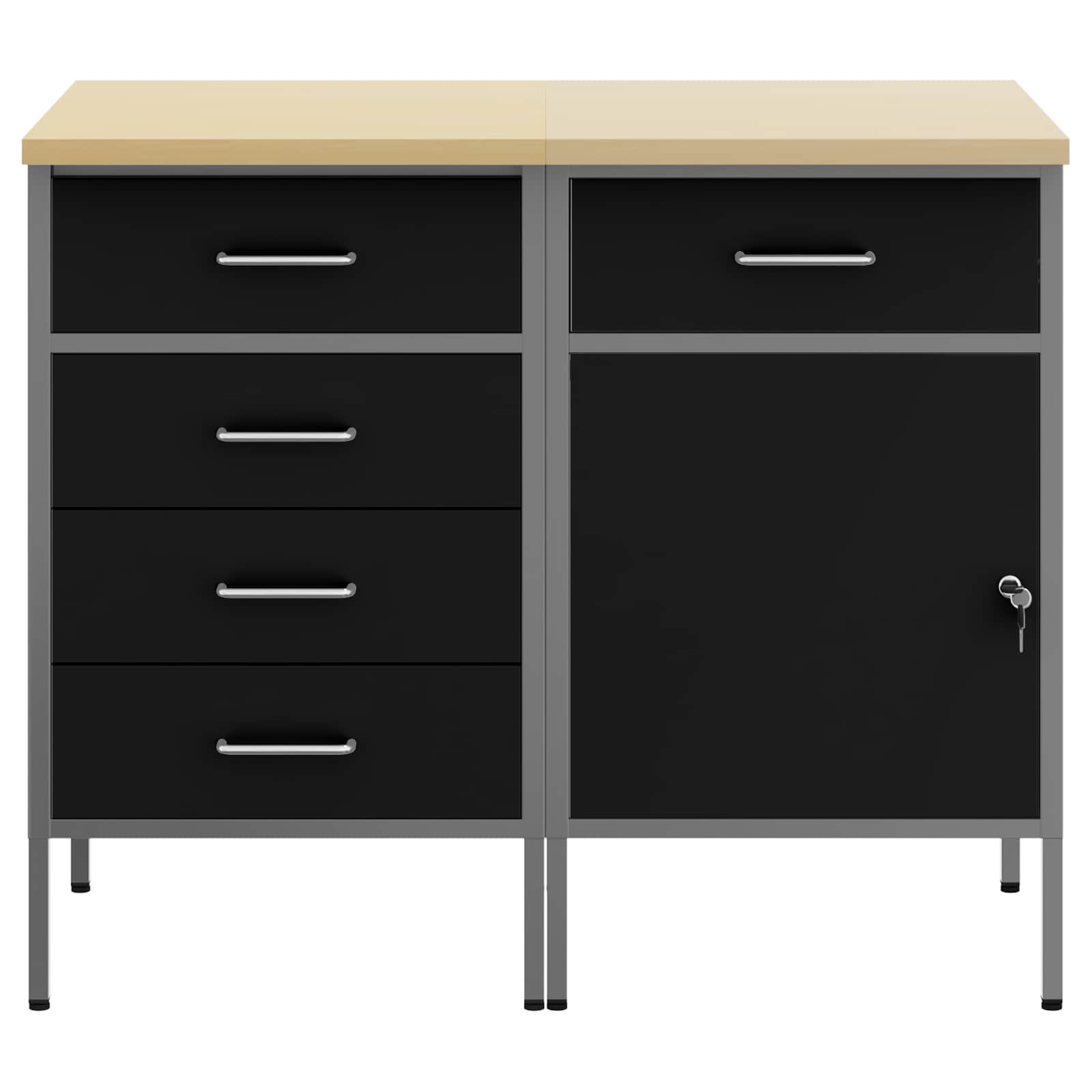 Werkbank mit Schubladen 2 pcs Schwarz und Grau 100 x 55 x 85 cm