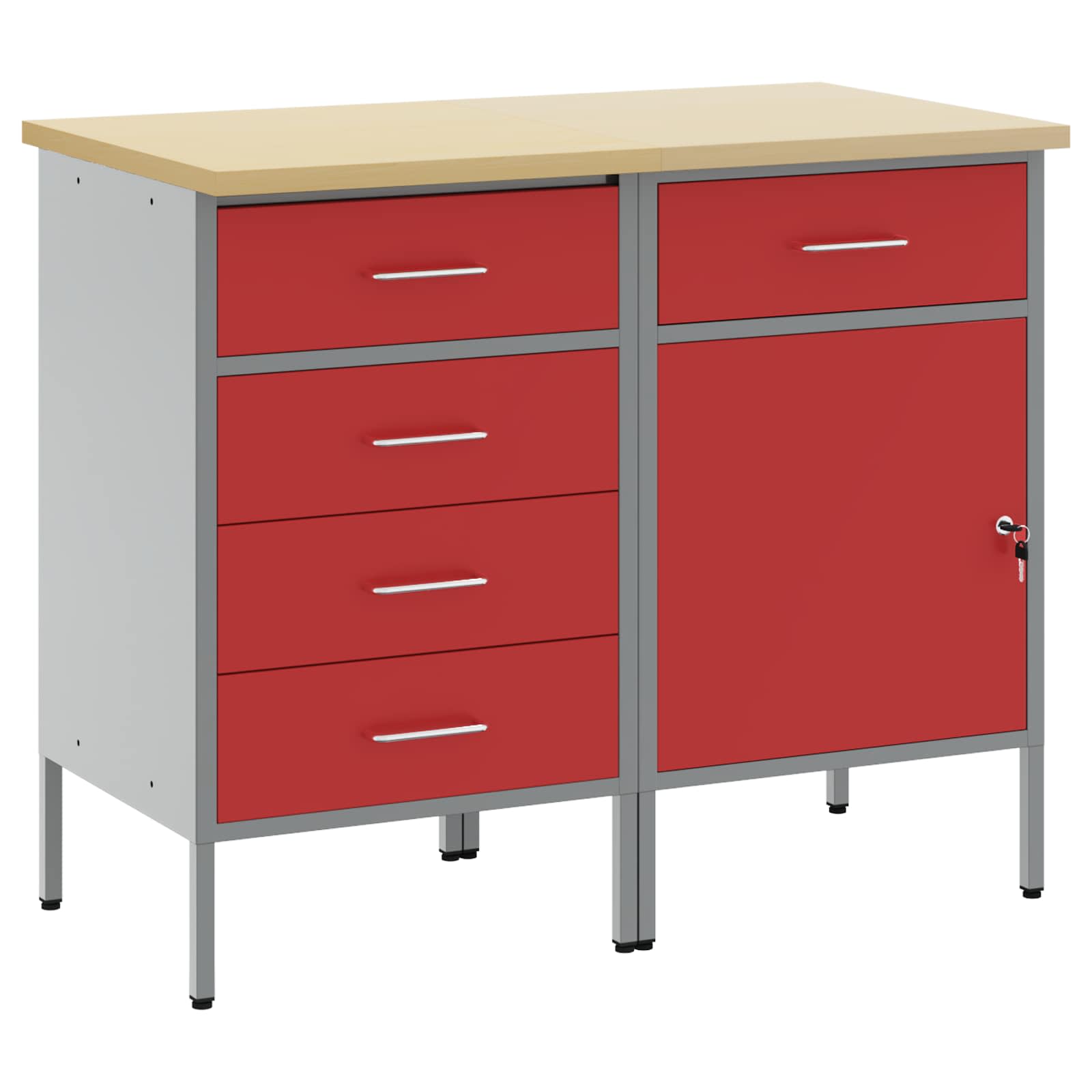 Werkbank mit Schubladen 2 stk. Rot und Grau 100 x 55 x 85 cm