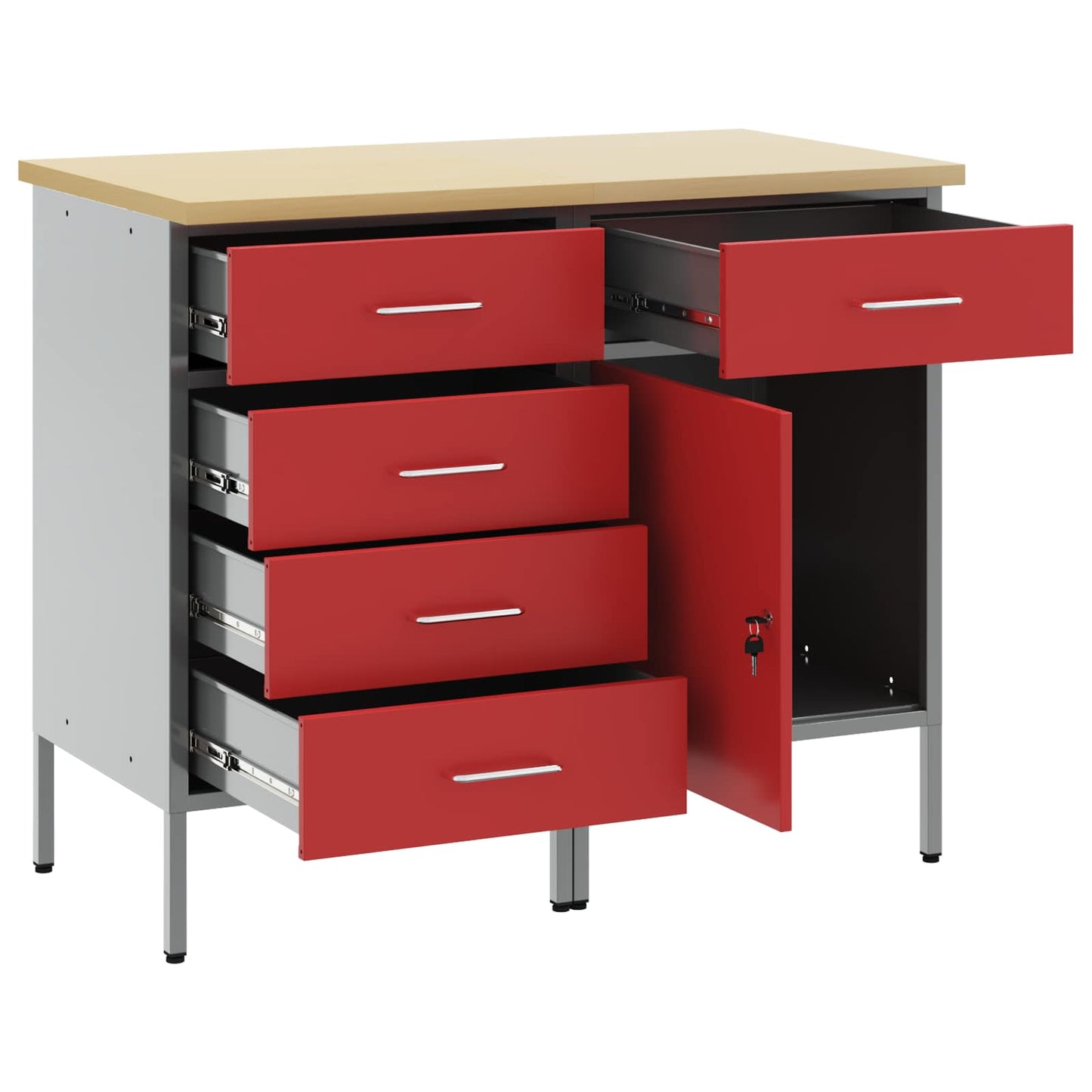 Werkbank mit Schubladen 2 stk. Rot und Grau 100 x 55 x 85 cm