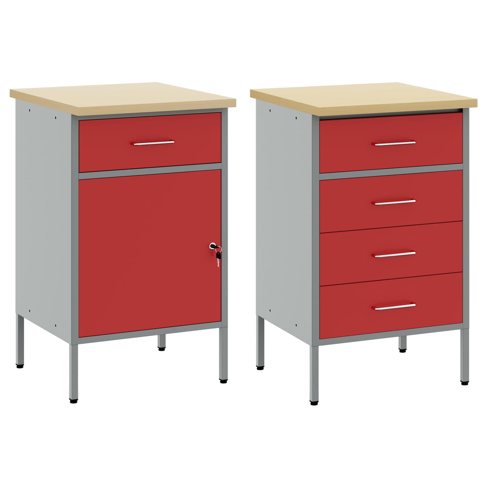 Werkbank mit Schubladen 2 stk. Rot und Grau 100 x 55 x 85 cm