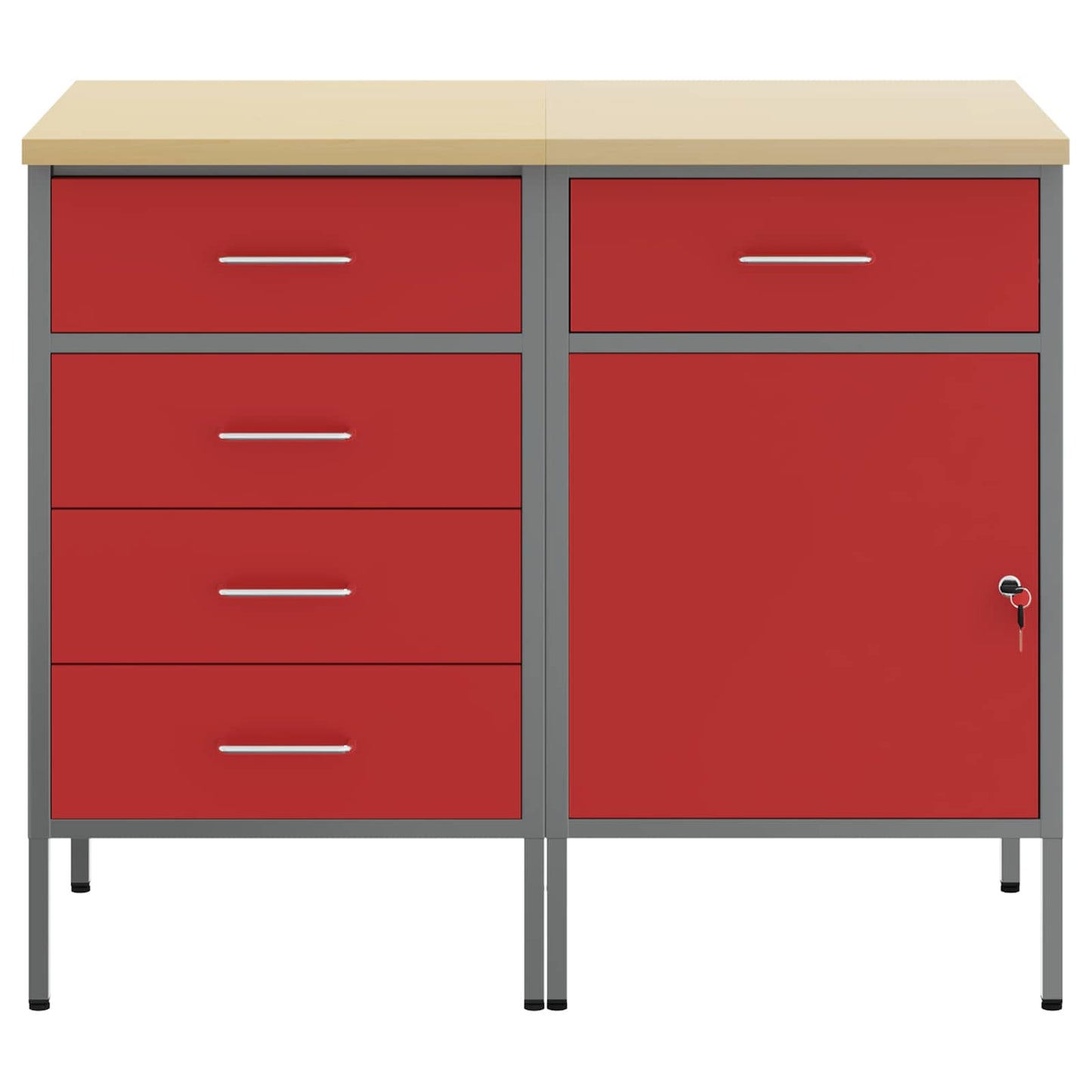 Werkbank mit Schubladen 2 stk. Rot und Grau 100 x 55 x 85 cm