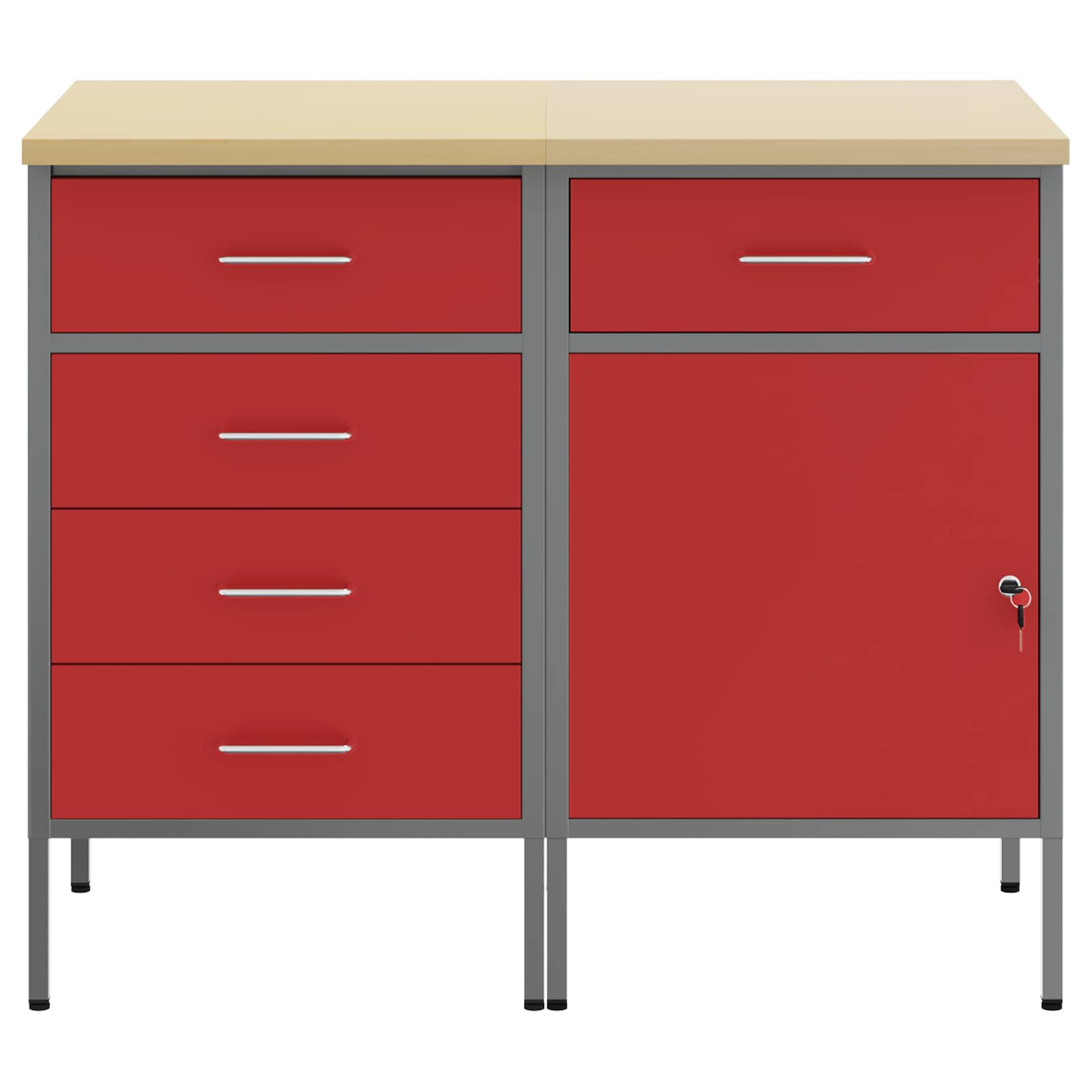 Werkbank mit Schubladen 2 stk. Rot und Grau 100 x 55 x 85 cm