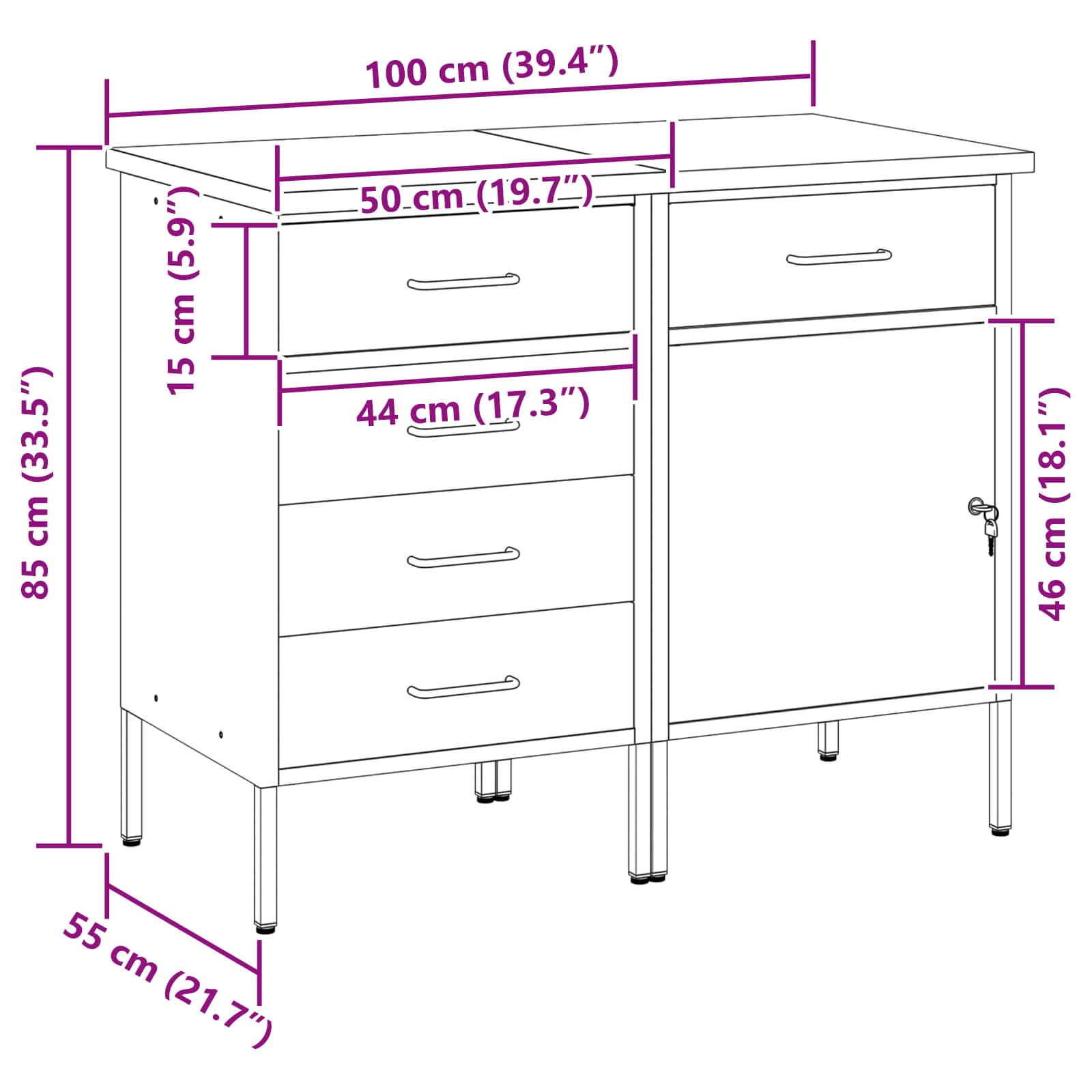 Werkbank mit Schubladen 2 stk. Rot und Grau 100 x 55 x 85 cm