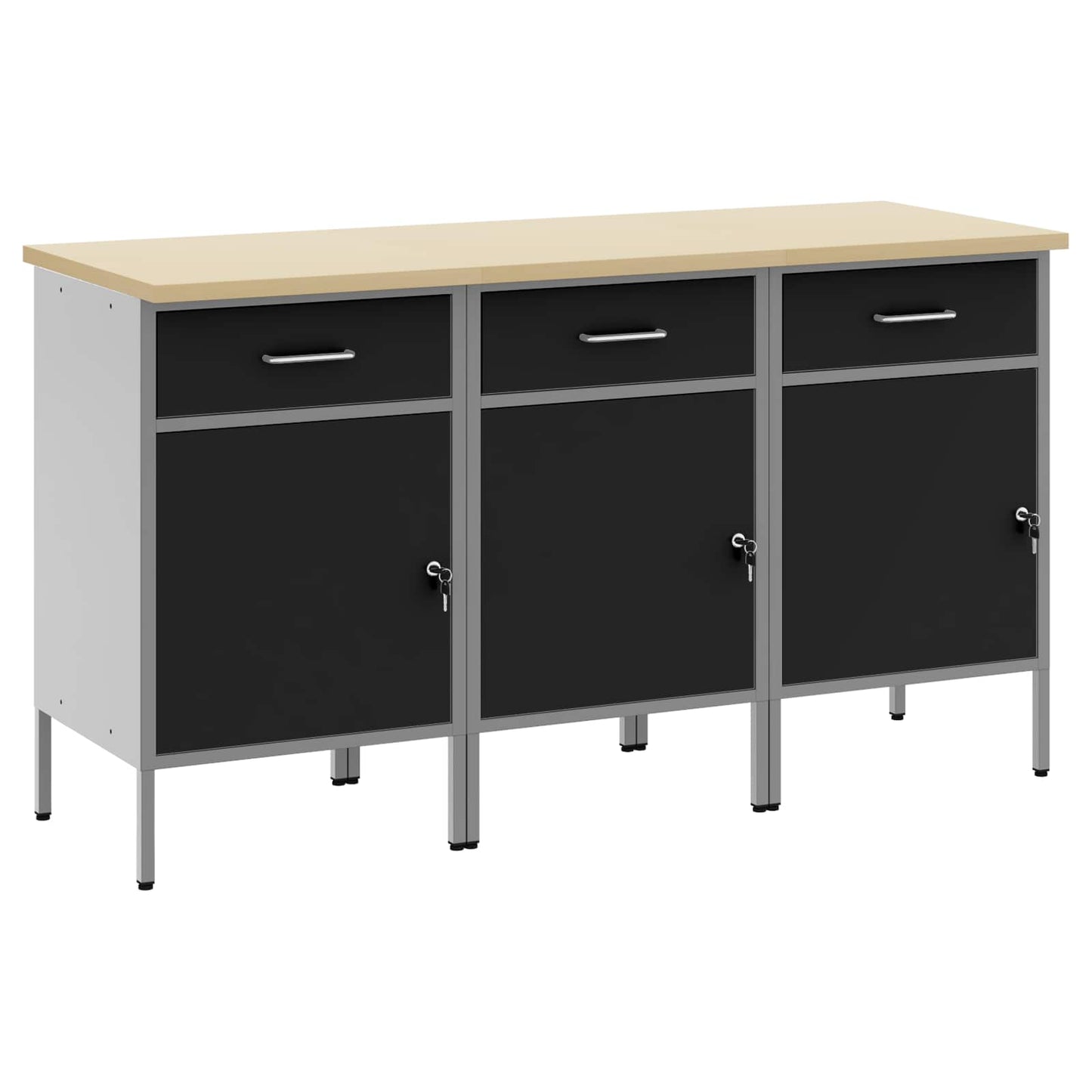 Werkbank mit Speicher 3 stk. Schwarz und Grau 150 x 55 x 85 cm