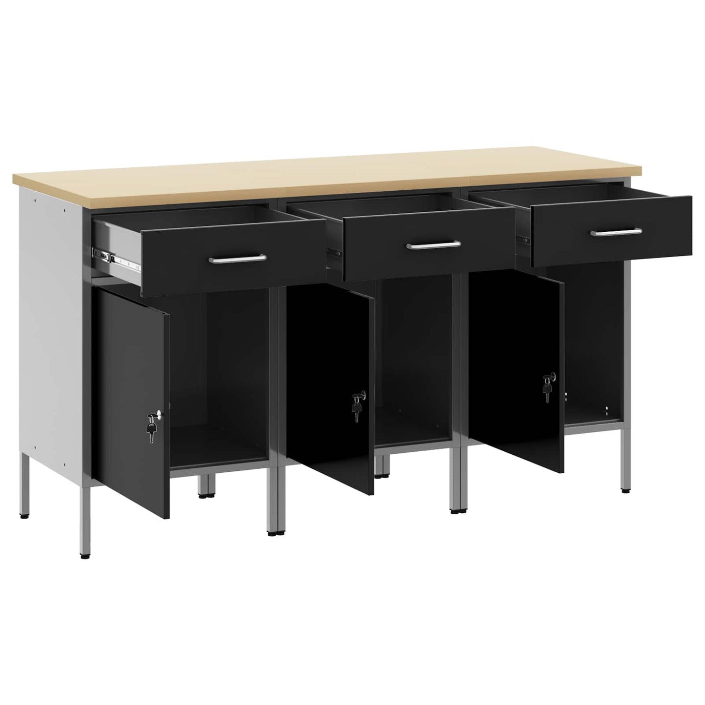Werkbank mit Speicher 3 stk. Schwarz und Grau 150 x 55 x 85 cm