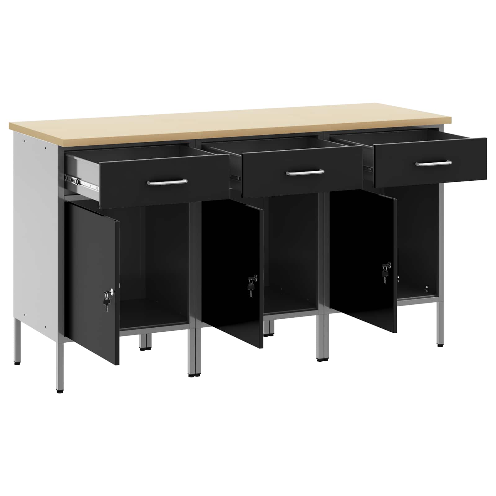 Werkbank mit Speicher 3 stk. Schwarz und Grau 150 x 55 x 85 cm