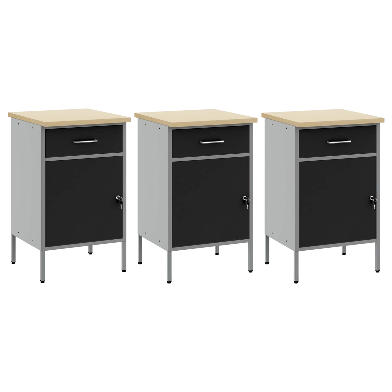 Werkbank mit Speicher 3 stk. Schwarz und Grau 150 x 55 x 85 cm