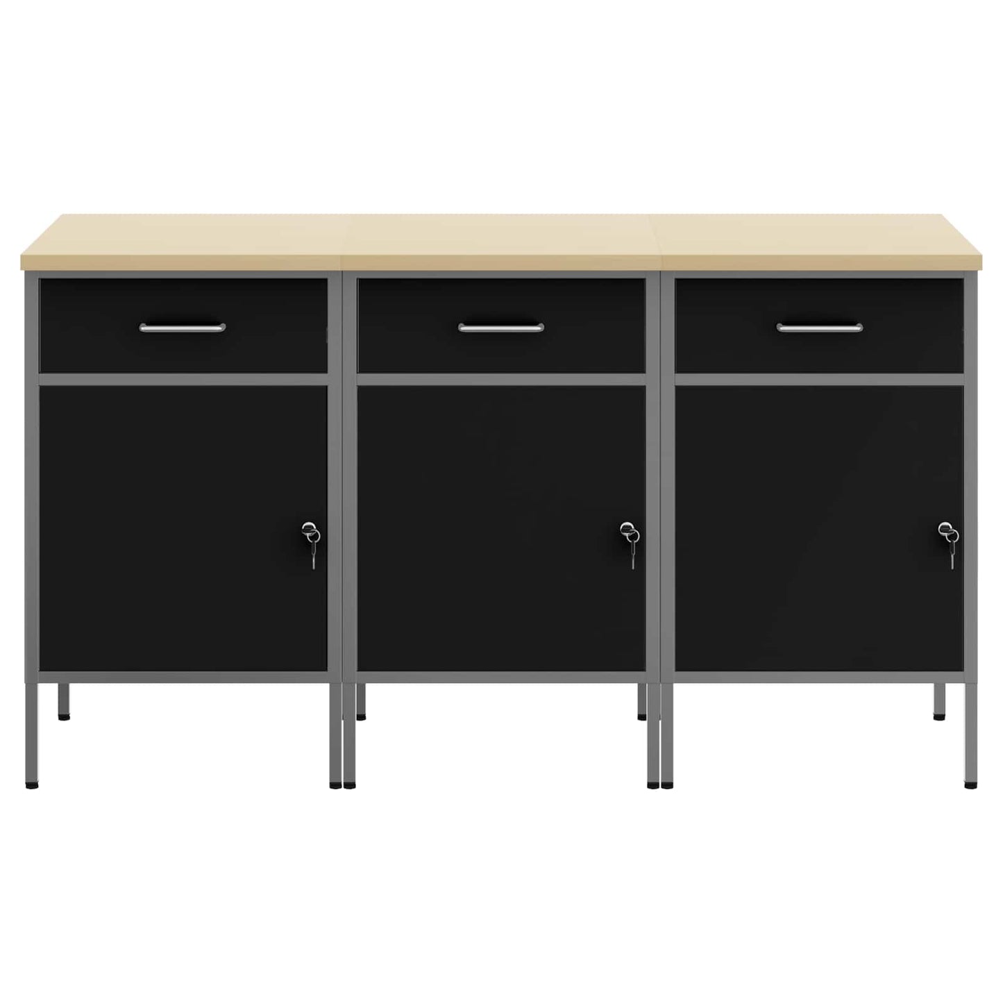 Werkbank mit Speicher 3 stk. Schwarz und Grau 150 x 55 x 85 cm