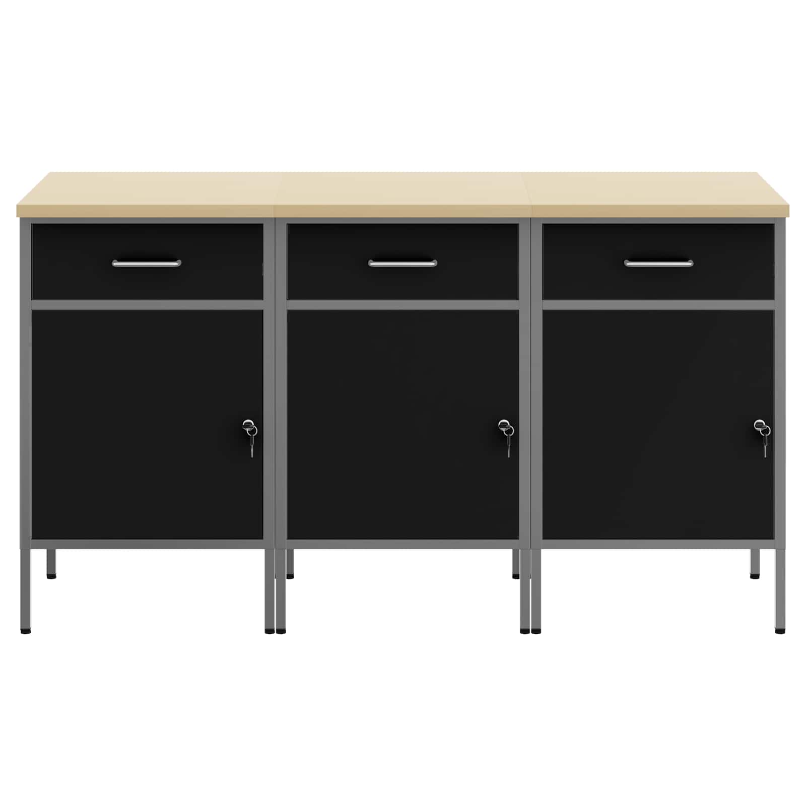 Werkbank mit Speicher 3 stk. Schwarz und Grau 150 x 55 x 85 cm