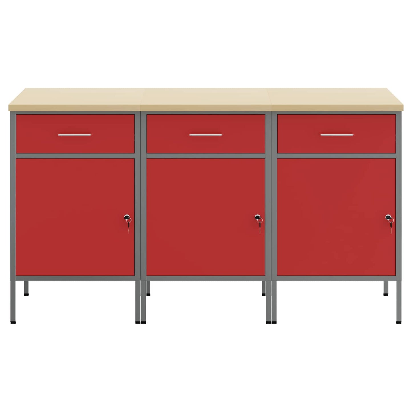 Werkbank mit Schubladen 3 Stk. Rot und Grau 150 x 55 x 85 cm