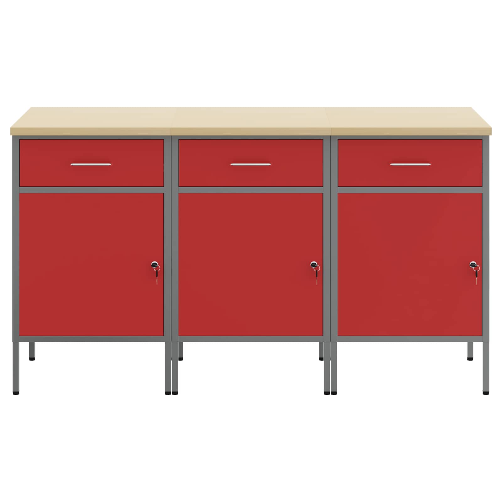 Werkbank mit Schubladen 3 Stk. Rot und Grau 150 x 55 x 85 cm