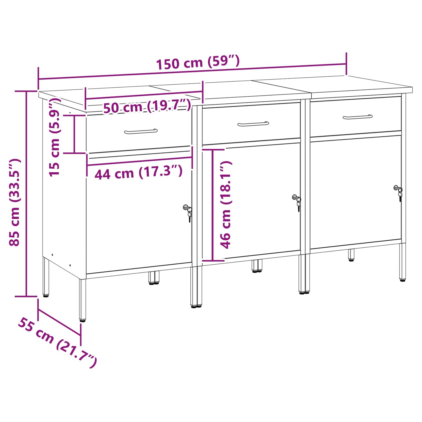 Werkbank mit Schubladen 3 Stk. Rot und Grau 150 x 55 x 85 cm