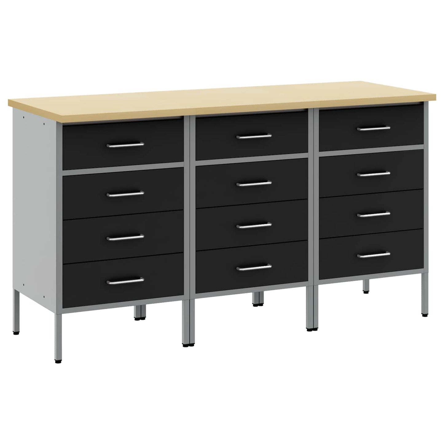 Werkbank mit Speicher 3 stk. Schwarz und Grau 150 x 55 x 85 cm
