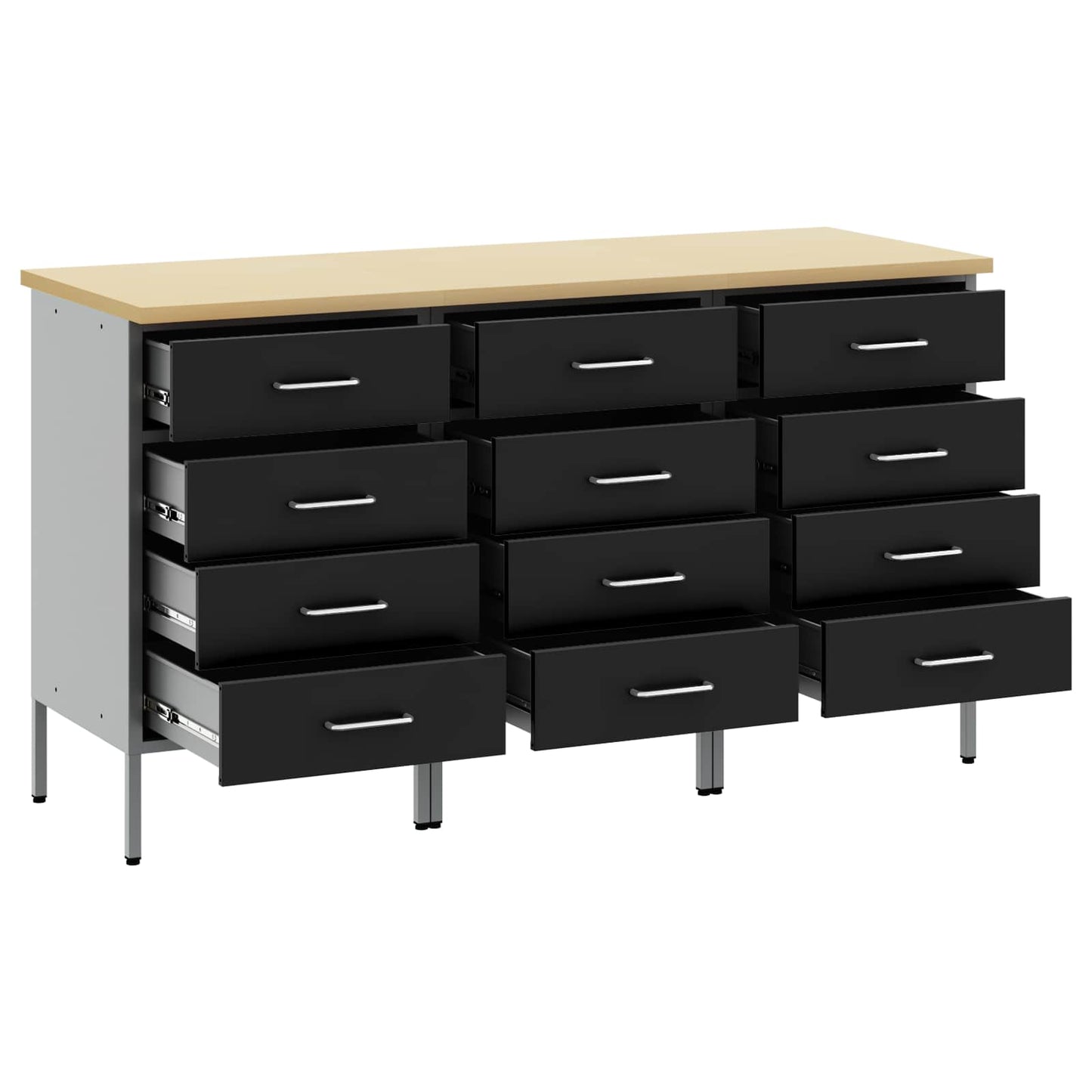 Werkbank mit Speicher 3 stk. Schwarz und Grau 150 x 55 x 85 cm