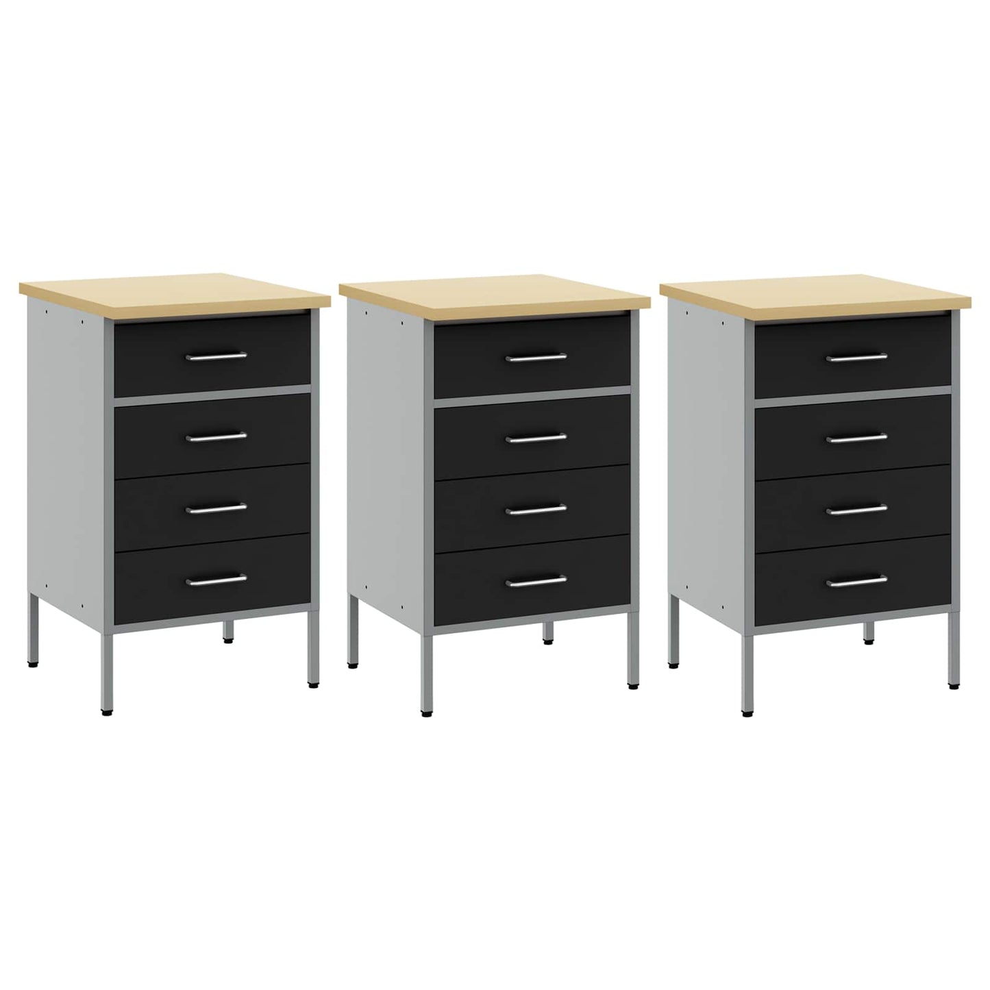 Werkbank mit Speicher 3 stk. Schwarz und Grau 150 x 55 x 85 cm