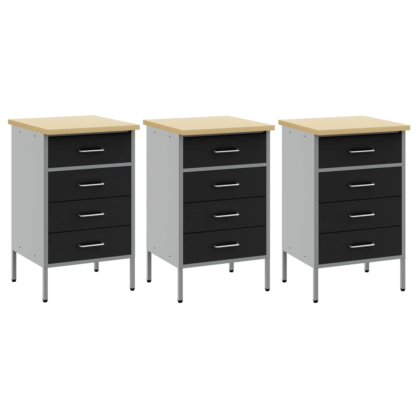 Werkbank mit Speicher 3 stk. Schwarz und Grau 150 x 55 x 85 cm