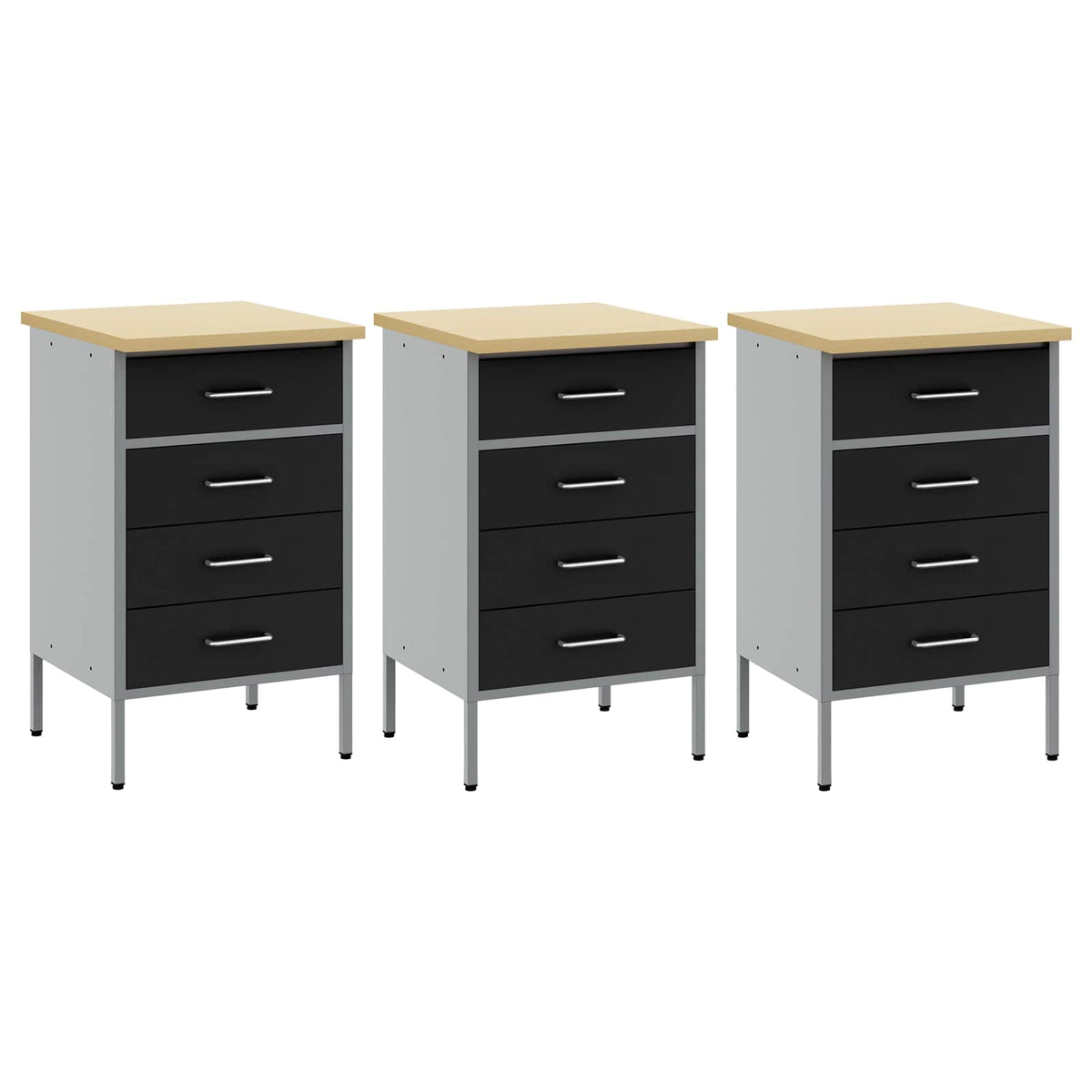 Werkbank 3 stk. Schwarz und Grau 150 x 55 x 85 cm
