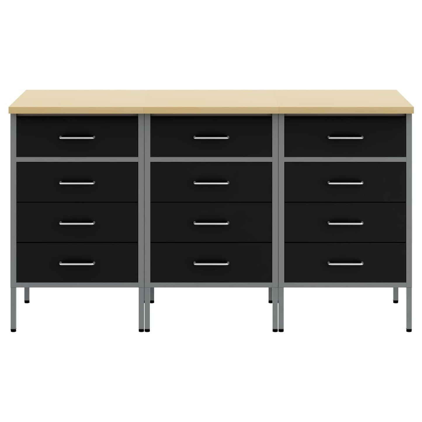 Werkbank mit Speicher 3 stk. Schwarz und Grau 150 x 55 x 85 cm