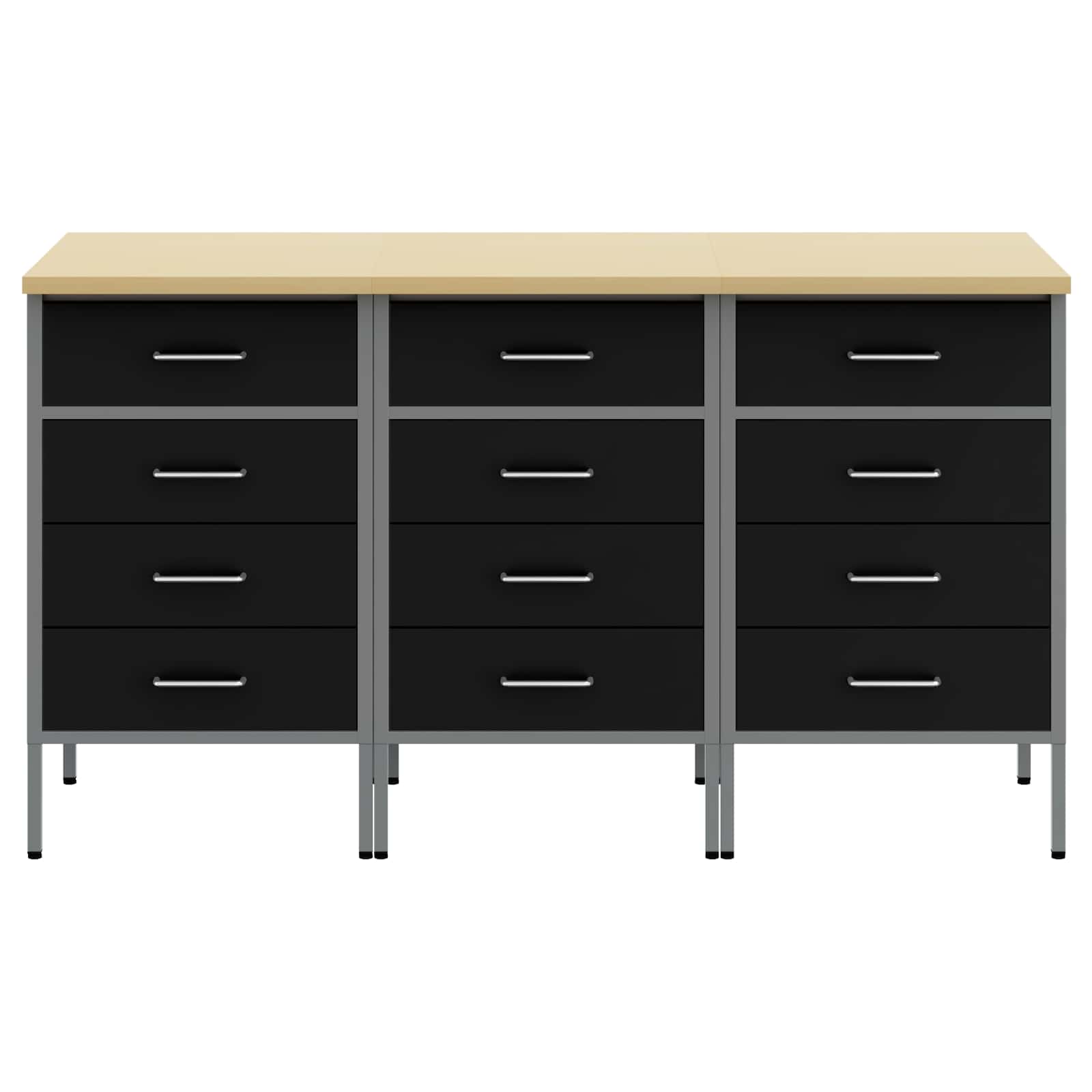 Werkbank mit Speicher 3 stk. Schwarz und Grau 150 x 55 x 85 cm