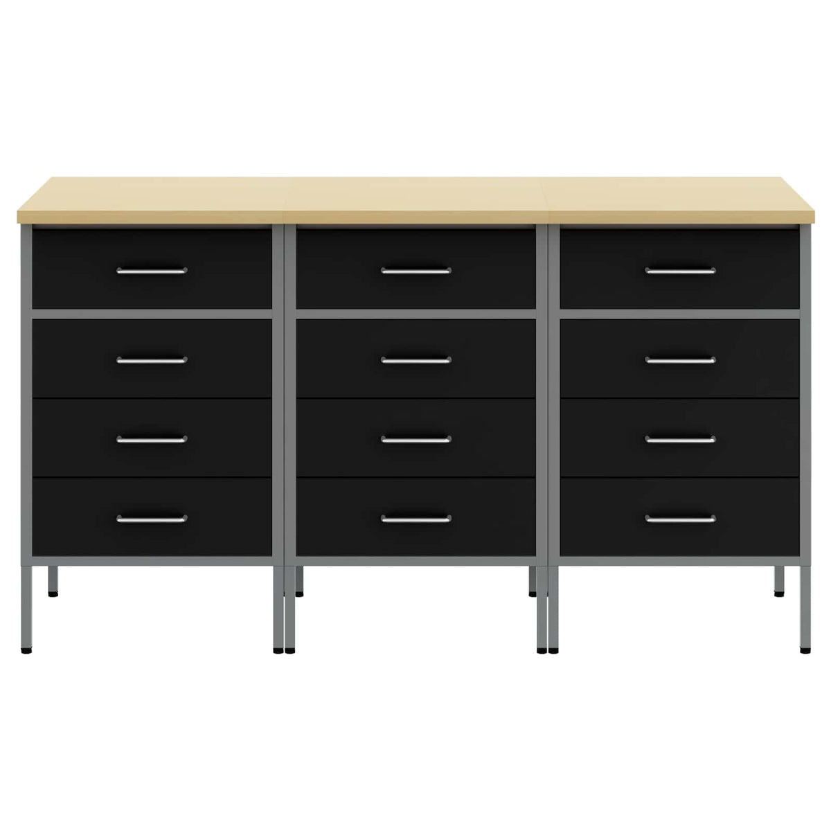 Werkbank 3 stk. Schwarz und Grau 150 x 55 x 85 cm