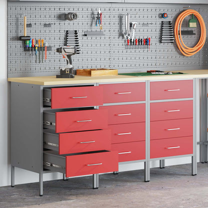 Werkbank mit Schubladen 3 stk. Rot und Grau 150 x 55 x 85 cm