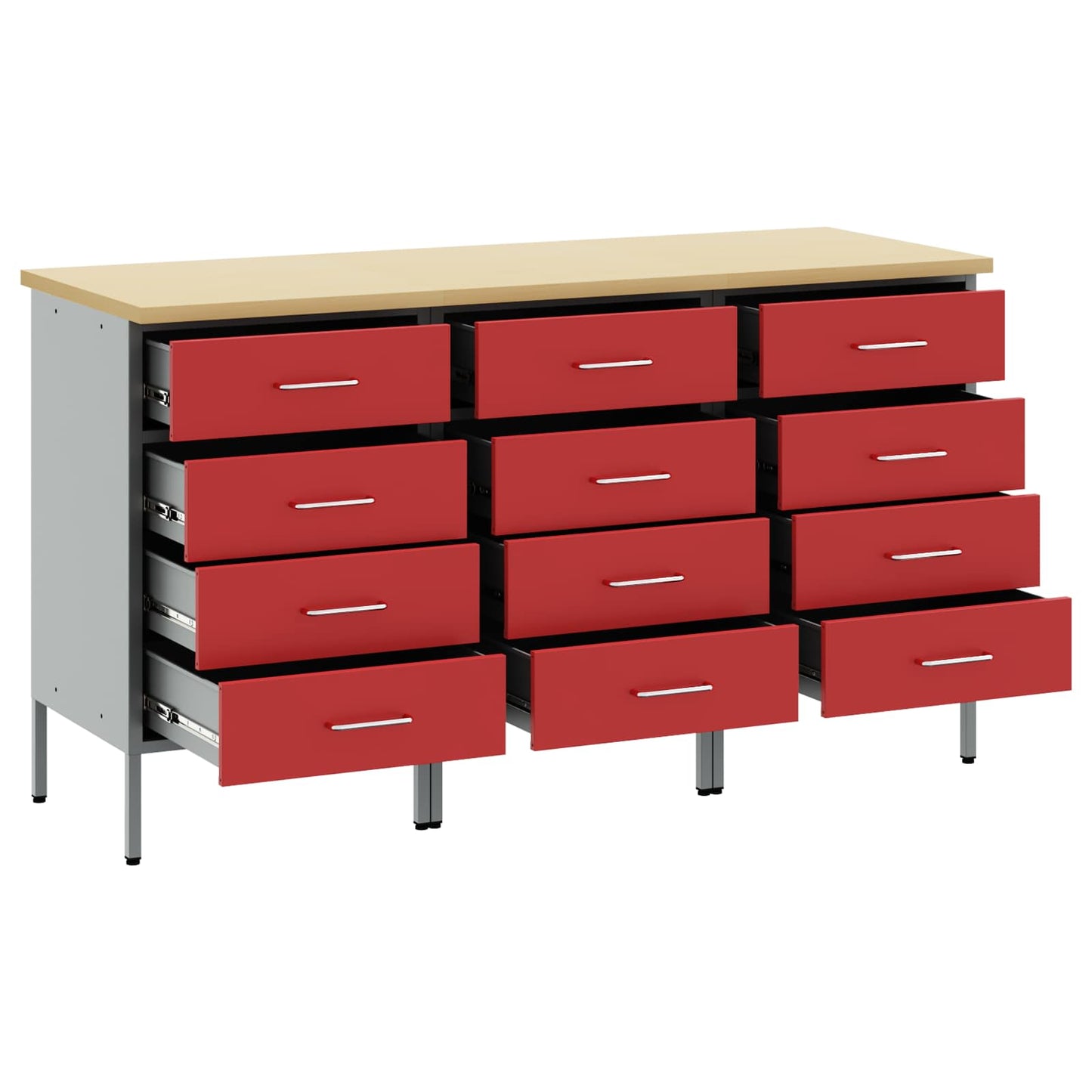 Werkbank mit Schubladen 3 stk. Rot und Grau 150 x 55 x 85 cm